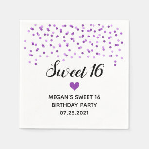 Servilleta De Papel Confetti morado 16 cumpleaños