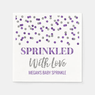 Servilleta De Papel Confetti morado de plata espolvoreado con amor