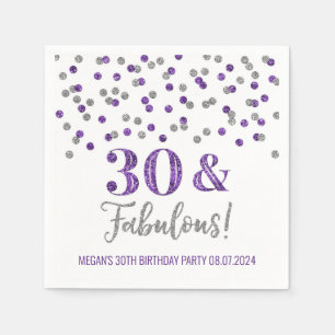 Servilleta De Papel Confetti morado plateado 30 y fabuloso