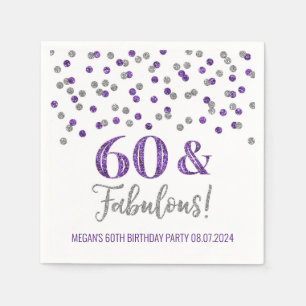 Servilleta De Papel Confetti morado plateado 60 y fabuloso