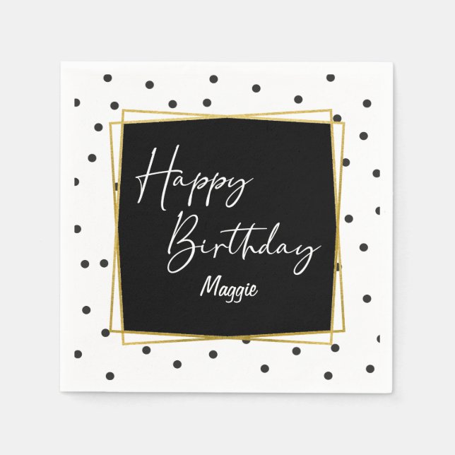 Servilleta De Papel Confetti negro y blanco le da cumpleaños (Anverso)