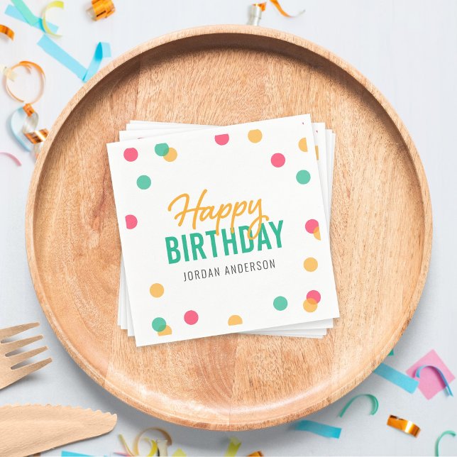 Servilleta De Papel Confetti Verde azulado rosado naranja Feliz cumple (Subido por el creador)