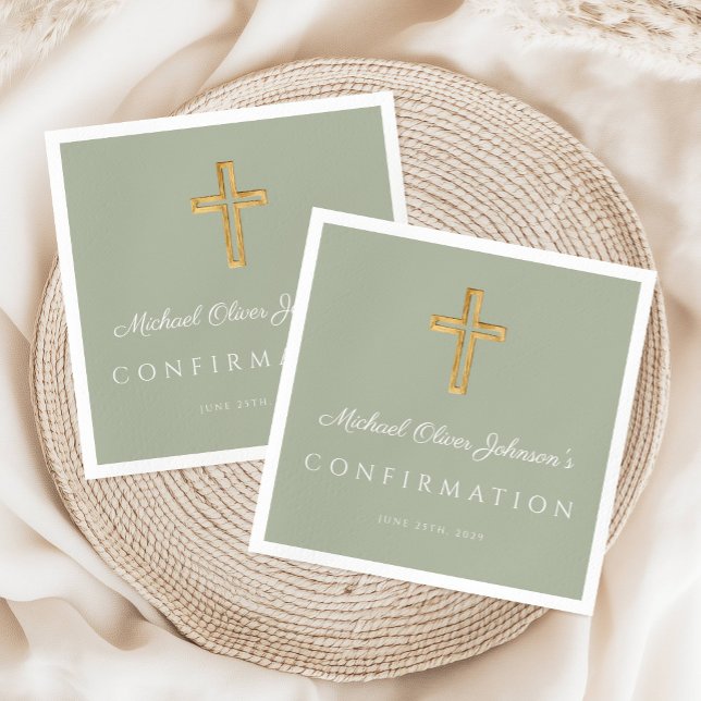 Servilleta De Papel Confirmación de Sage Green Religious Cross Boy (Sage Green Religious Cross Boy Confirmation Napkins)