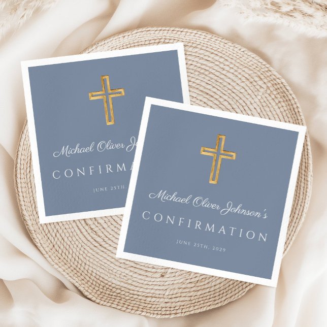 Servilleta De Papel Confirmación de travesía religiosa de Blue Boy (Religious Cross Dusty Blue Boy Confirmation Napkins)