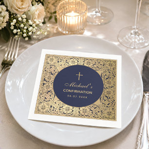 Servilleta De Papel Confirmación Elegante Vintage Rosas Doradas Azul M