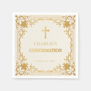 Servilleta De Papel Confirmación Religiosa Cruz Vintage Marfil y Oro