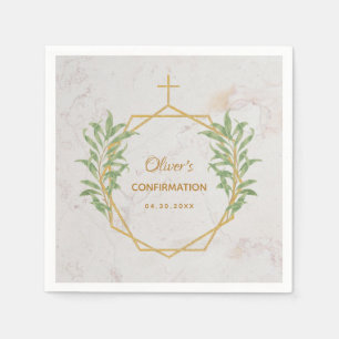 Servilleta De Papel Confirmación Verde Botánico Dorado Geométrico