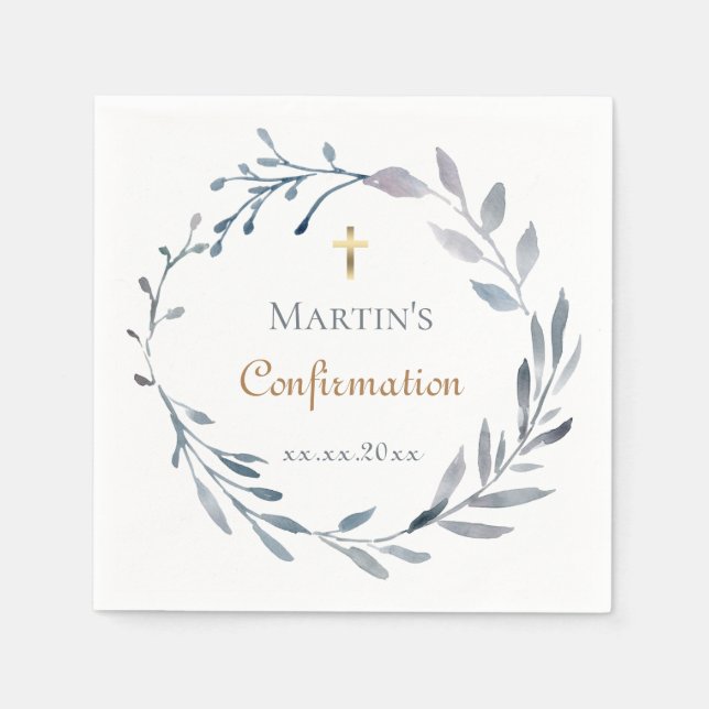 Servilleta De Papel Confirmation blue wreath  (Anverso)