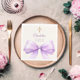 Servilleta De Papel Confirmation lavender bow ivory cross luncheon