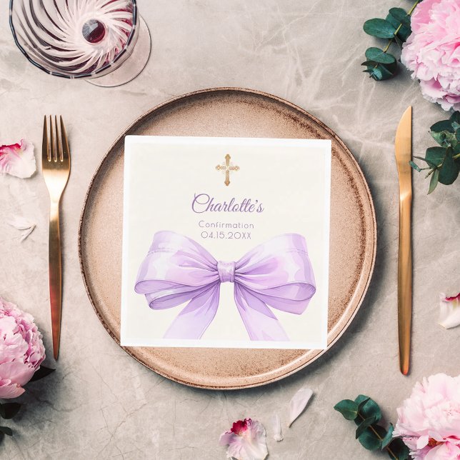 Servilleta De Papel Confirmation lavender bow ivory cross luncheon (Subido por el creador)