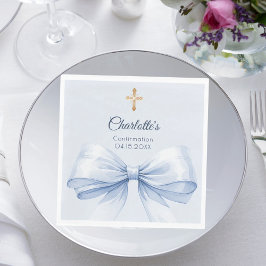Servilleta De Papel Confirmation light blue bow cross girl luncheon