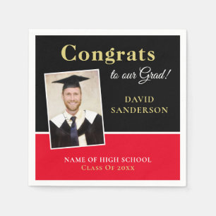 Servilleta De Papel Congrats Grad Name Photo Black Red Gold