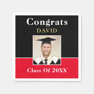 Servilleta De Papel Congrats Grad Name Photo Black Red Gold Informal
