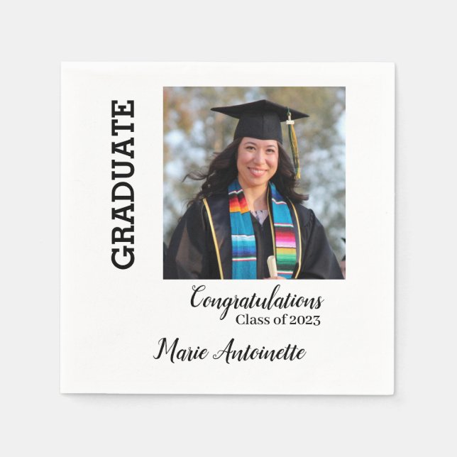 Servilleta De Papel Congratulations | Nombre y foto del graduado (Anverso)