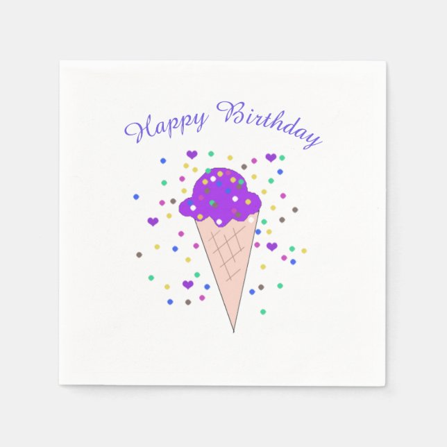 Servilleta De Papel Cono de helado morado con confeti (Anverso)