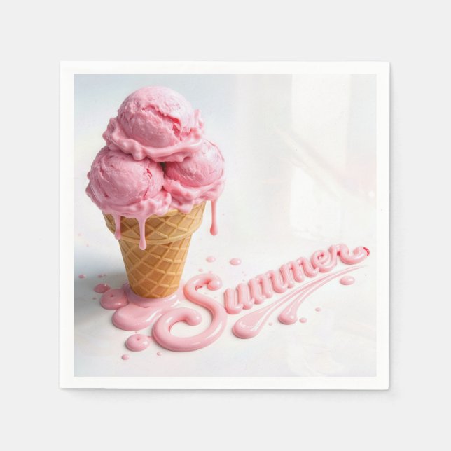 Servilleta De Papel Cono de helado rosa de verano (Anverso)