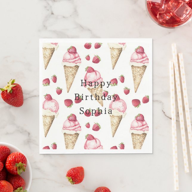 Servilleta De Papel Conos de Helado de Fresa Cumpleaños (In situ)