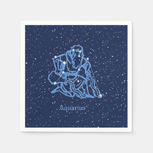 Servilleta De Papel Constelación de Acuario y signo zodiacal con estre