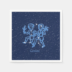 Servilleta De Papel Constelación de Géminis y signo zodiacal con estre