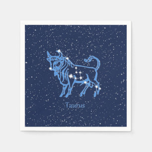 Servilleta De Papel Constelación Taurus y Rótulo Zodiaco con estrellas
