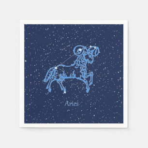 Servilleta De Papel Constelación y signo zodiacal de Aries con estrell