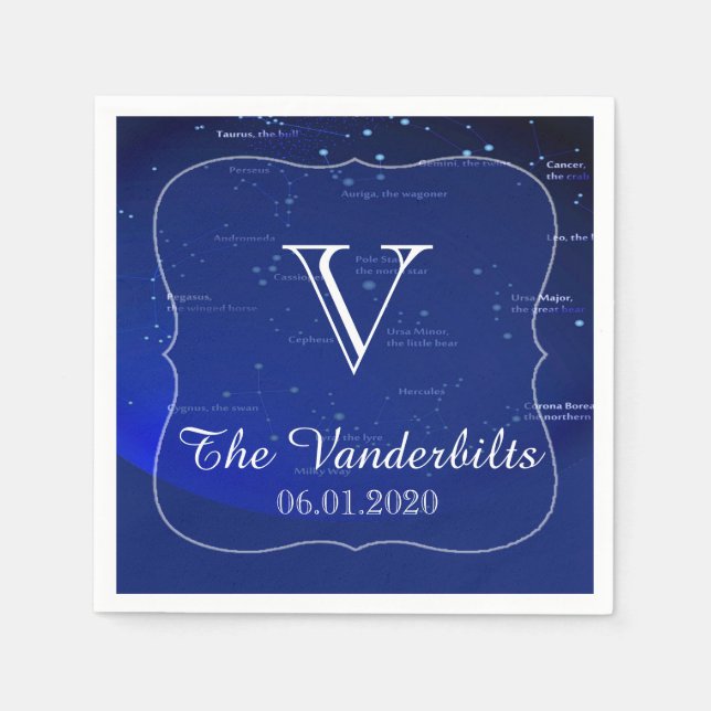 Servilleta De Papel Constelaciones sobre la Napkin Boda azul (Anverso)