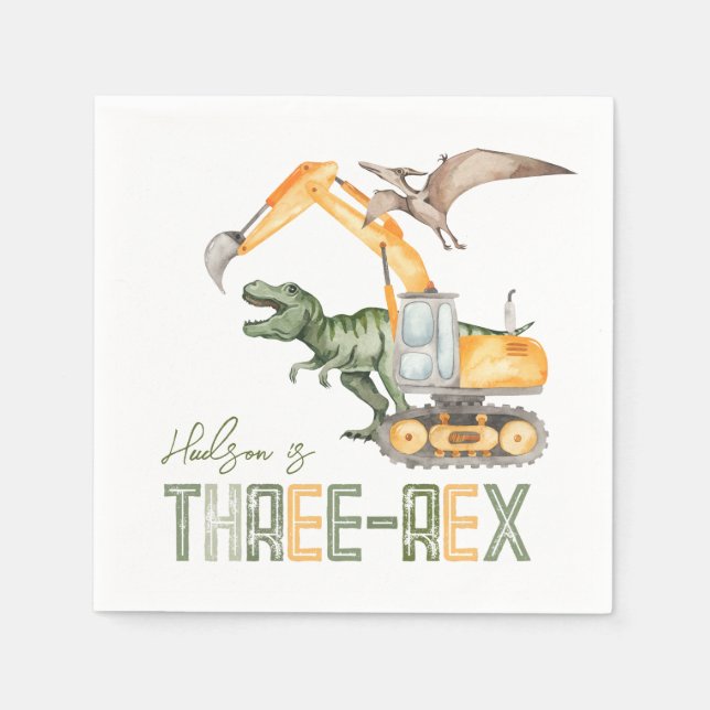 Servilleta De Papel Construcción de Dino Tres Rex Napkins (Anverso)