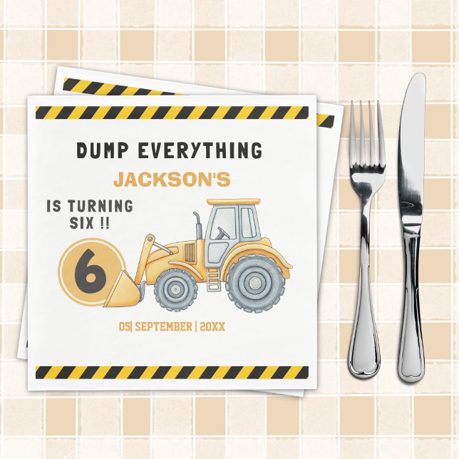 Servilleta De Papel Construction Birthday Party Turning Six Yellow (Subido por el creador)