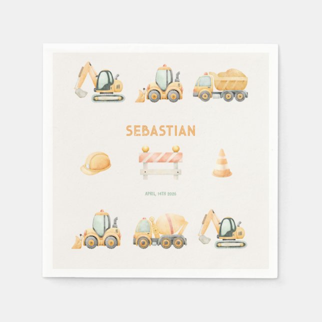 Servilleta De Papel Construction Dump Truck Party Boys Birthday (Anverso)