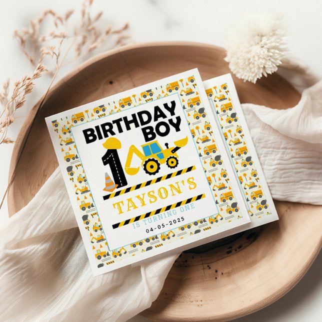 Servilleta De Papel Construction Truck 1st Birthday | Kids Party (Subido por el creador)
