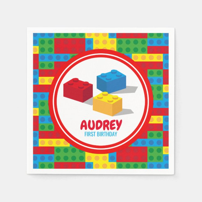 Servilleta De Papel Construir bloques de construcción y jugar cumpleañ (Anverso)
