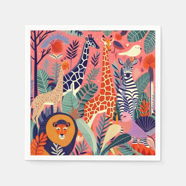 Servilleta De Papel Contemporary exotic animals and birds 1 pink (Anverso)