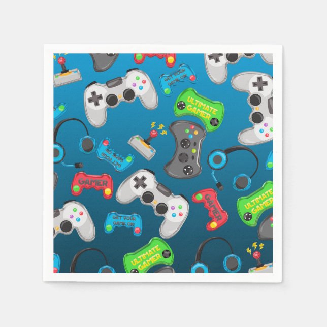 Servilleta De Papel Controladores de Videojuegos Fiesta de Cumpleaños  (Anverso)
