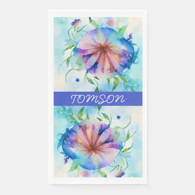 Servilleta De Papel convolvulsivo rosa azul, acuarela (Anverso)