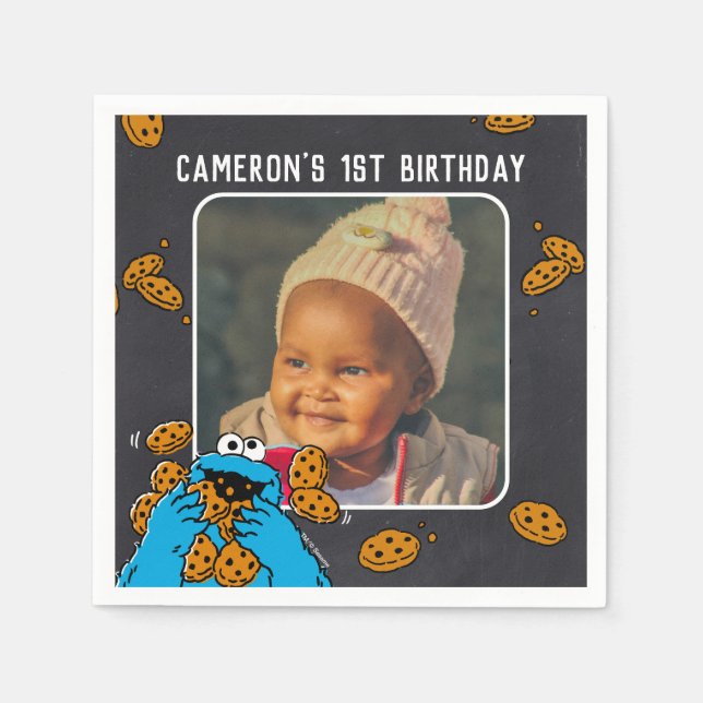 Servilleta De Papel Cookie Monster Birthday Chalkboard (Anverso)