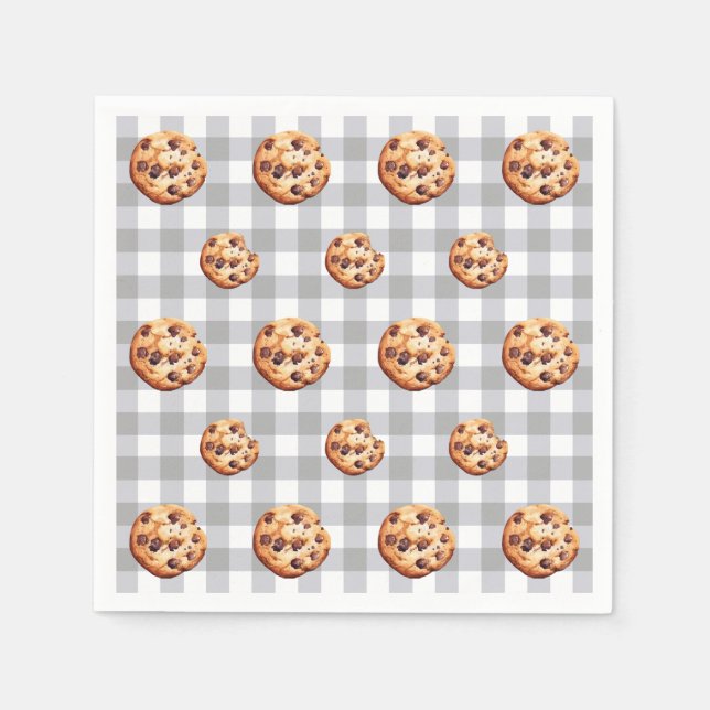 Servilleta De Papel Cookies Gray Gingham Birthday Party (Anverso)