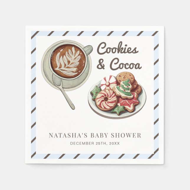 Servilleta De Papel Cookies y Cocoa Warm Blue Boy Baby Shower (Anverso)