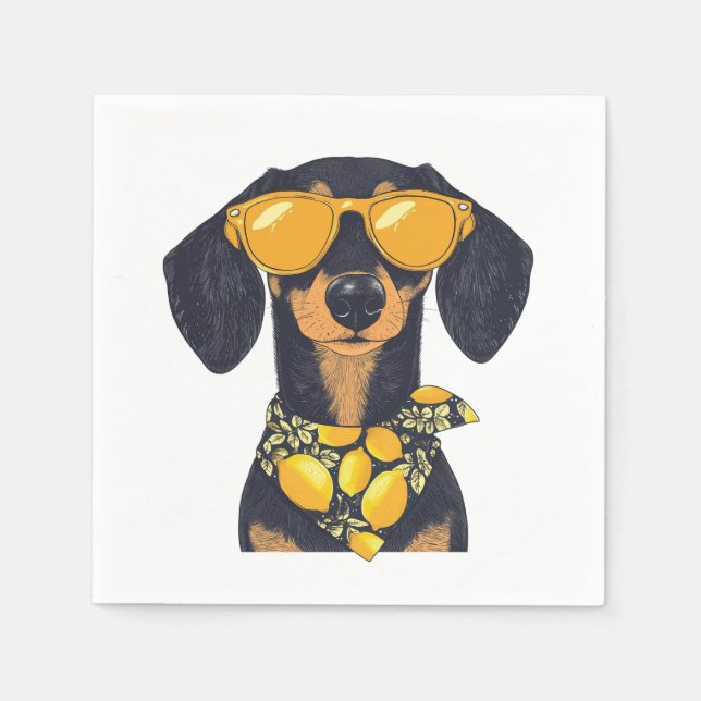 Servilleta De Papel Cool Dachshund Dog Sunglasses Lemons (Anverso)