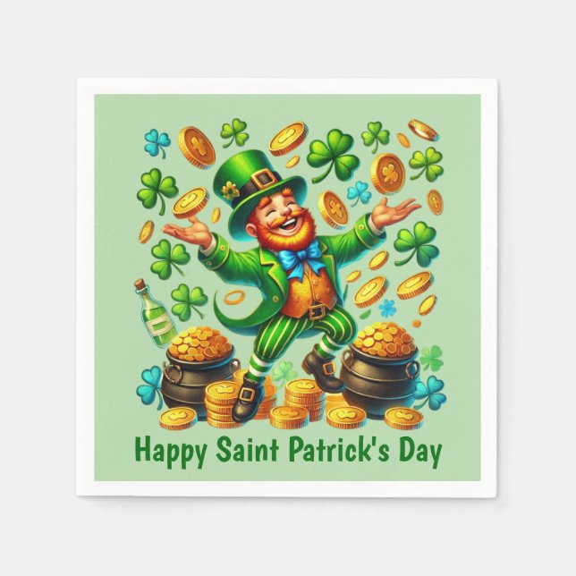 Servilleta De Papel Cool Happy Saint Patrick's Day Leprechaun  (Anverso)
