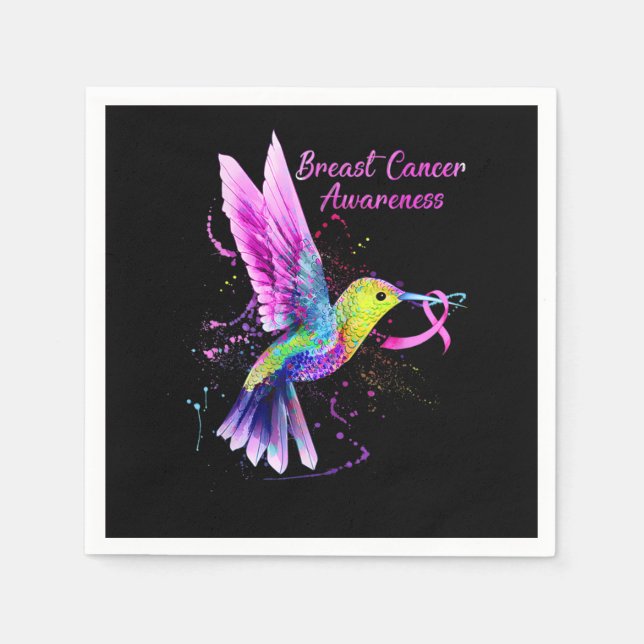 Servilleta De Papel Cool Hummingbird Holding Pink Ribbon Breast Cancer (Anverso)