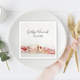 Servilleta De Papel Copa de Té Floral Rosa con Boda de Perlas