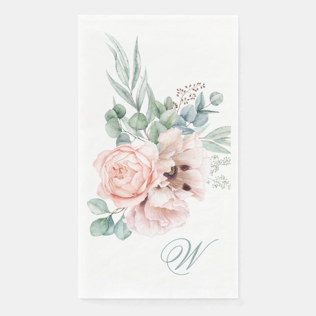 Servilleta De Papel Copas acuáticas y Rosas con su monograma (Anverso)