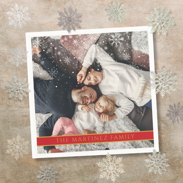 Servilleta De Papel Copia de Copos de Nieve Personalizados (Falling Snowflakes Personalized Photo Name Napkins)