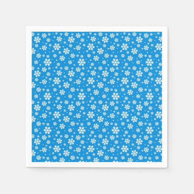 Servilleta De Papel Copingos blancos sobre patrón invernal azul medio (Anverso)