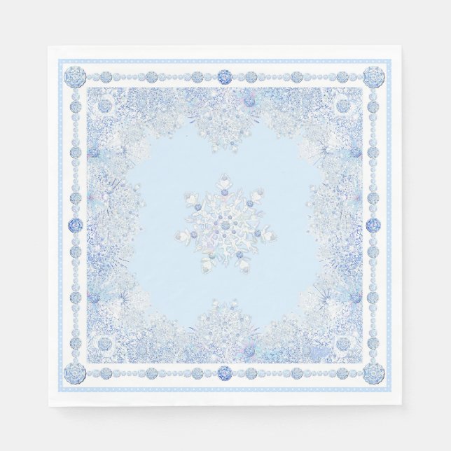 Servilleta De Papel Copo de nieve azul (Anverso)