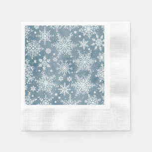 Servilleta De Papel Copo de Nieve Azul Aquarela Fiesta de Invierno