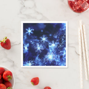 Servilleta De Papel Copo de Nieve Azul Brillo Invernal