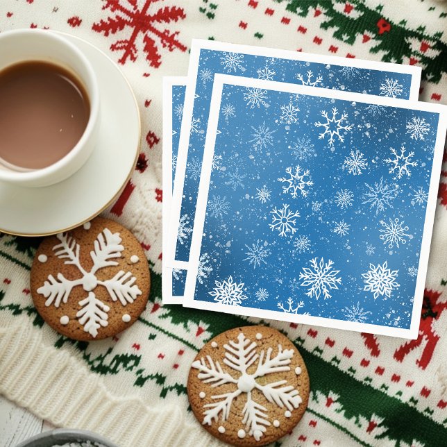 Servilleta De Papel Copo de Nieve Azul Clásico Invierno Blanco (Subido por el creador)
