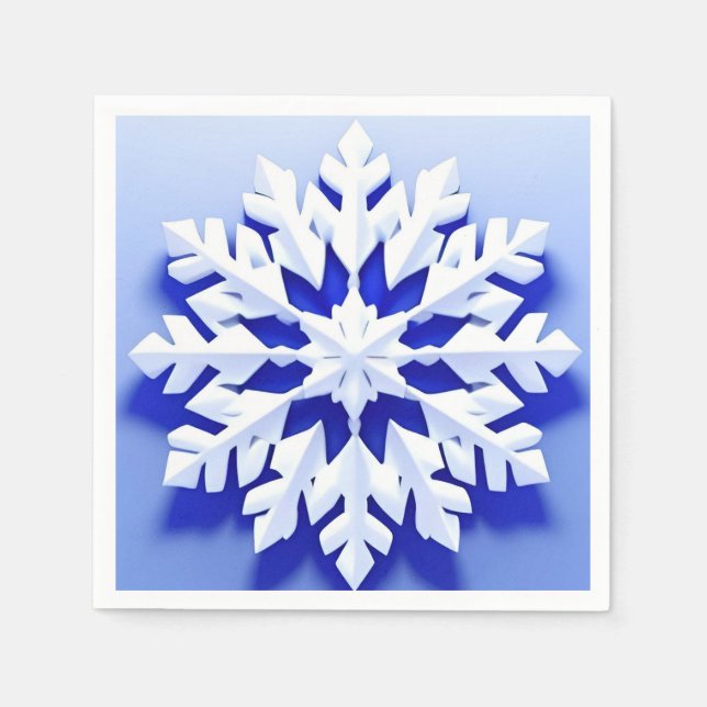Servilleta De Papel Copo de Nieve Azul Detallado (Anverso)