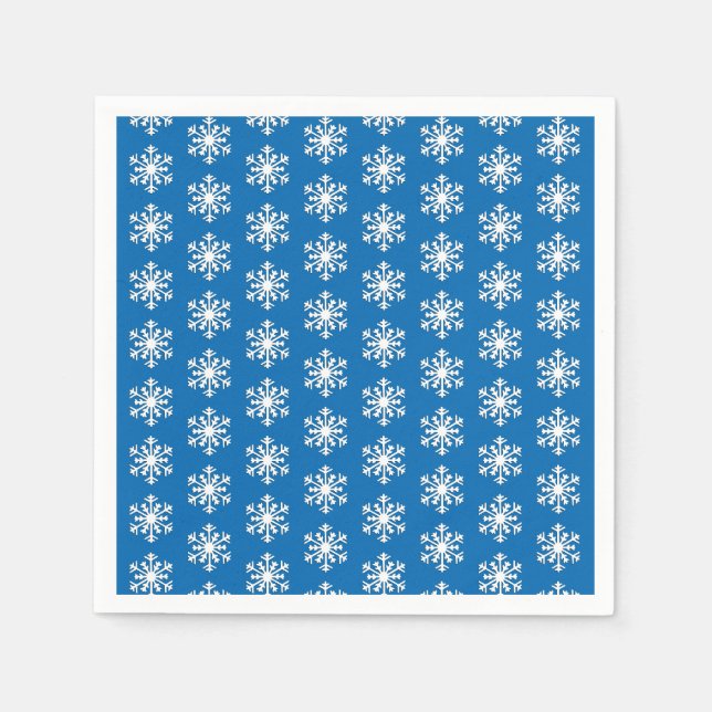 Servilleta De Papel Copo de nieve blanco 3D sobre fondo azul (Anverso)